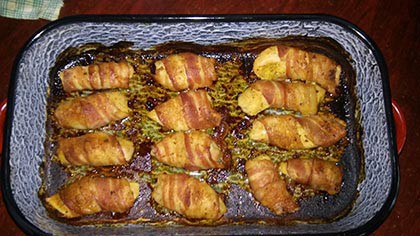 Csirkemell bacon-be tekerve